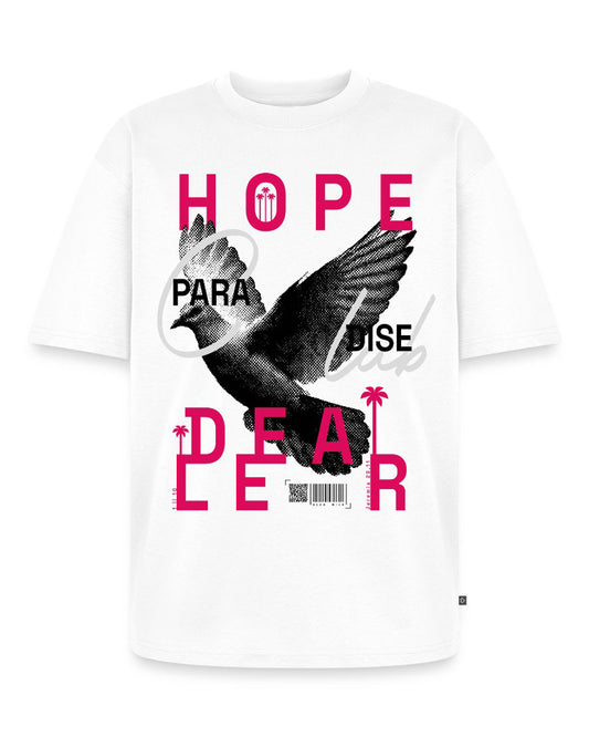HOPE DEALER Oversized Tee aus Bio-Baumwolle - White & Mauve Frontprint