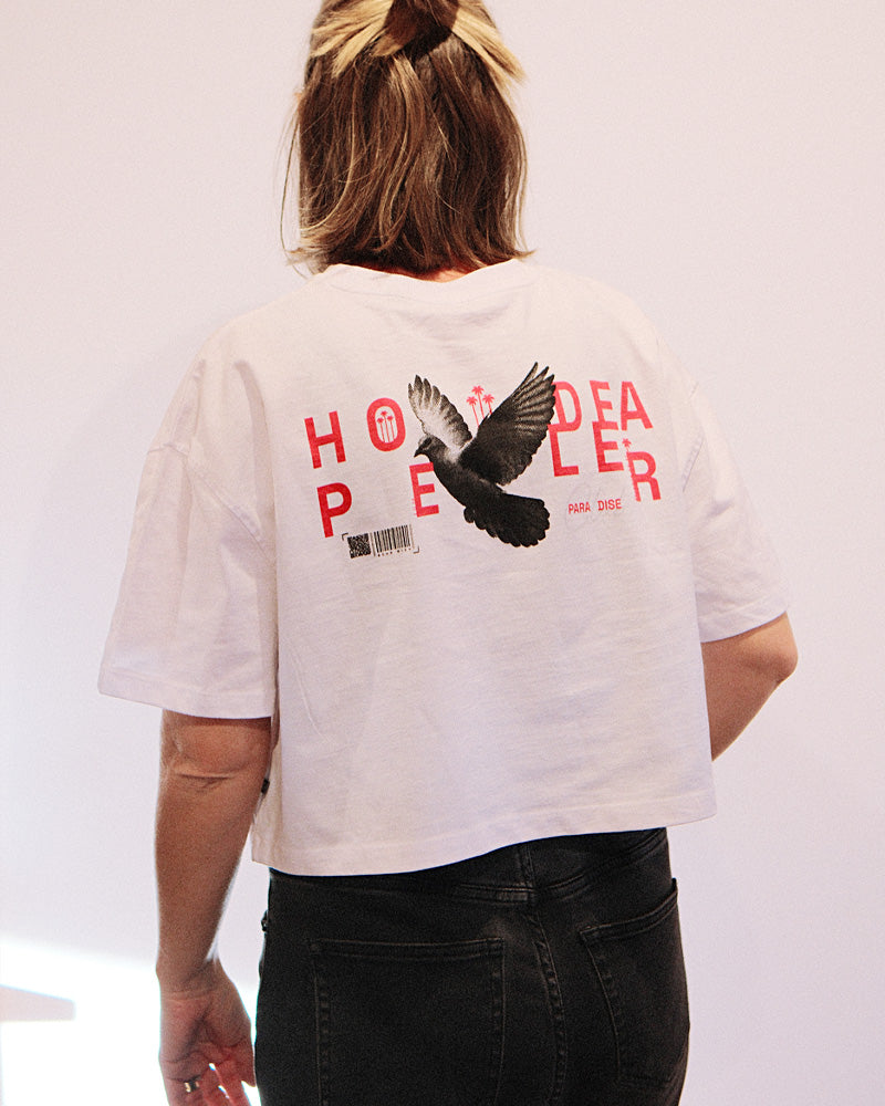 HOPE DEALER Cropped Oversized Women Tee aus Bio-Baumwolle - White